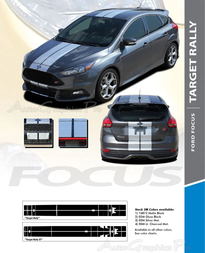 Ford Focus Racing Stripes 2016 2017 2018 capó Target Rally calcomanías gráfico de vinilo Foto 3 de 4