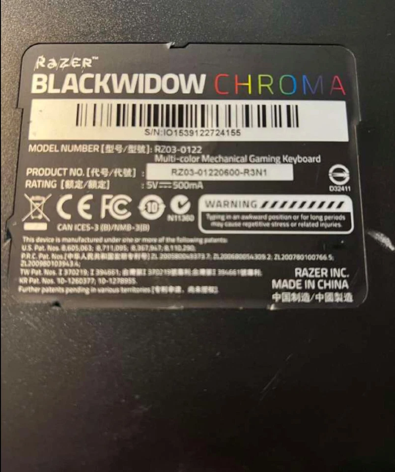 Razer Blackwidow Chroma RZ03-0122 Gaming Mechanical Keyboard, ORANGE SWITCH - Image 2 of 4