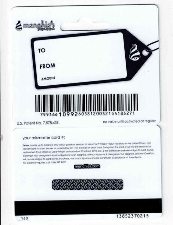 Menchie's Gift Card - Frozen Yogurt Restaurant - Smiles - Collectible ...