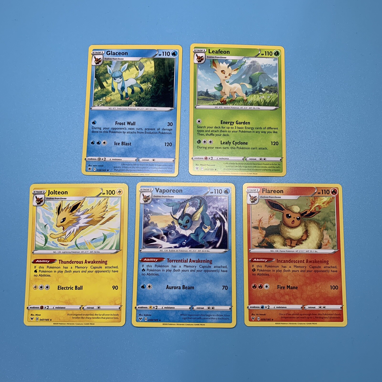 Pokemon Eeveelution 5 Card Set - Jolteon Flareon Vaporeon Glaceon Leafeon NM