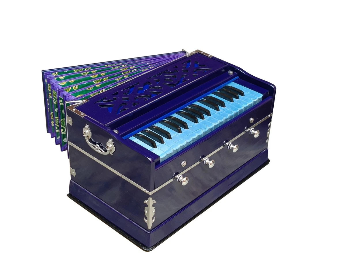 HARMONIUM BLUE 2 OCTAVES 4 STOPS DOUBLE REEDS 440Hz 32 KEY 7 FOLD BELLOW KIRTAN