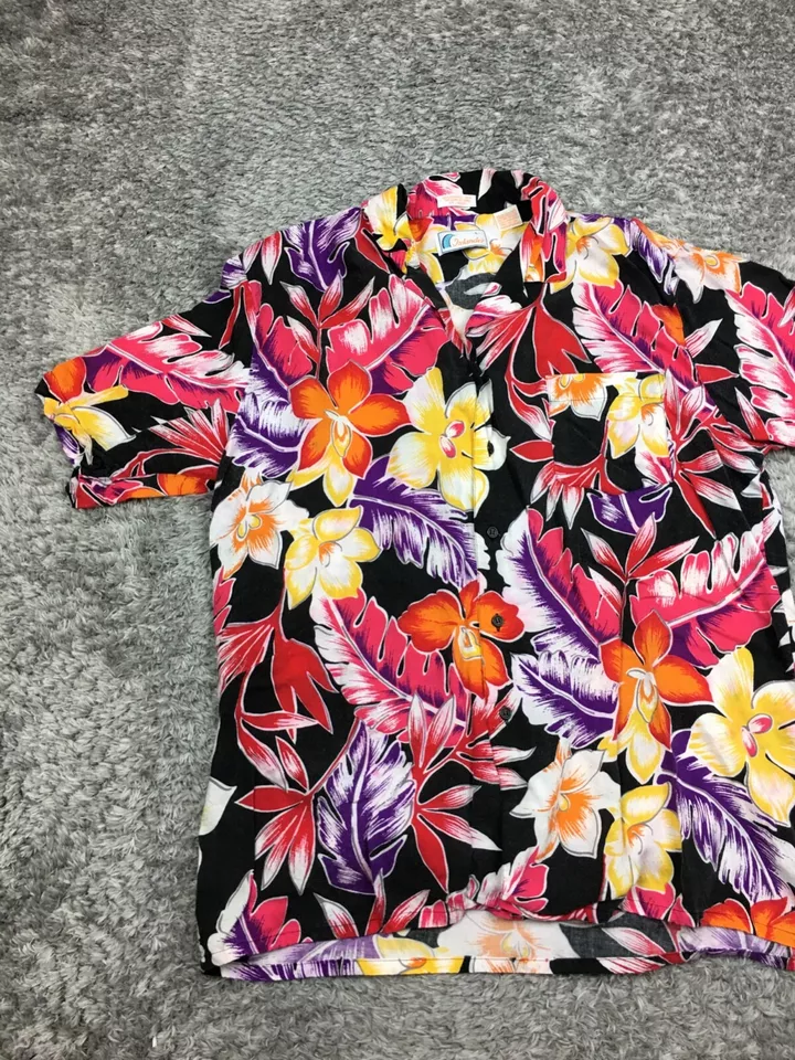 Islander Hawaiian Shirt Mens Size Large Red Yellow Floral Print Short Sleeve - Image 3 of 4