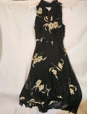 White House Black Market Black Floral Chiffon Halter Dress Size 4 Fit Flare NW