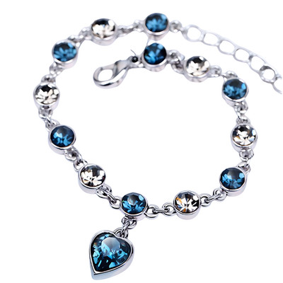 Damen Blau Kristall Herz Bettelarmband Zinklegierung Armband Zirkonia 1158