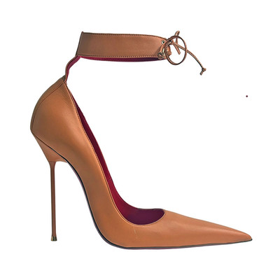 CQ COUTURE SHOES SCHUHE STILETTO SUPER POINTY 125 ITALY CUSTOM LEDER BROWN 33-44