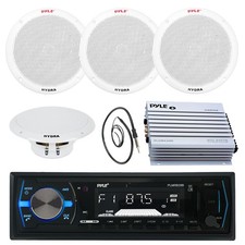 6.5" Marine 400W Speakers, 400W Amplifier, Pyle USB AUX AM FM Radio,Boat Antenna