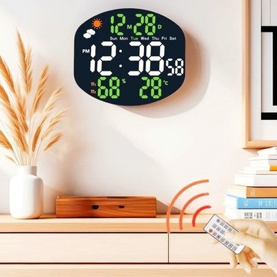 Große LED Wetterstation Uhr Temperatur Luftfeuchtigkeit Datum USB Wecker 12/24H