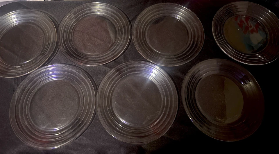 Libbey Duratuff “HOOPS” Glass Set of 7 Salad Plates 8.5 Inch Clear Glass Plates - Image 2 of 4