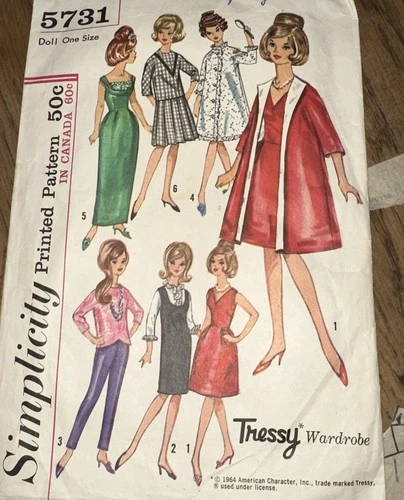 TRESSIE Wardrobe 11.5" Fashion Doll Clothes Pattern Barbie as is 1964
