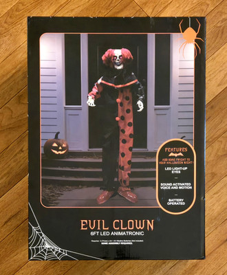 Halloween Evil Clown ~ Creepy Voice & Motion ~ LED Eyes ~ Animatronic 6ft NIB
