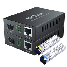 10Gtek a Pair of Gigabit Ethernet Bidi Media Converter, SingleMode Single LC