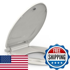 GarveeTech Elongated Toilet Seat with Built-in Toddler Seat Slow Close Biscuit