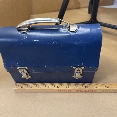 Vintage 1940s Blue Dome Top Metal Lunch Box Pail w/ Original