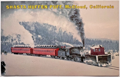 Shasta Huffen Puff McCLOUD CA Excursion Train 1964 Postcard STEAM SNOWPLOW G7