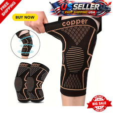 2x Copper Knee Sleeves Silver Compression Brace Support Sport Joint Injury Pain