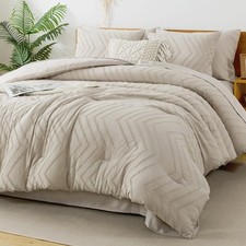 King Size Comforter Set with Sheets Beige - 7 Pieces Bed in a Bag King Chevro...