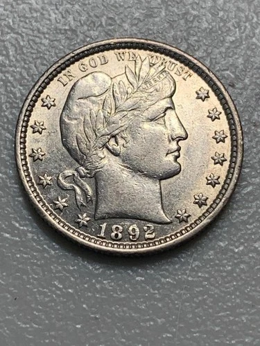 1892-P Barber Quarter AU Condition SKU#37130