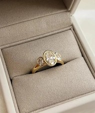 3Ct Oval-Cut Moissanite Bezel Set Women Engagement Ring 14K Yellow Gold Plated