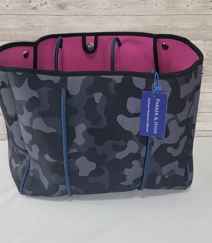 Parker Hyde Navy Camo Neoprene Tote Bag Rope Handles Pink Stripe NWT but flaw  - Picture 7 of 15