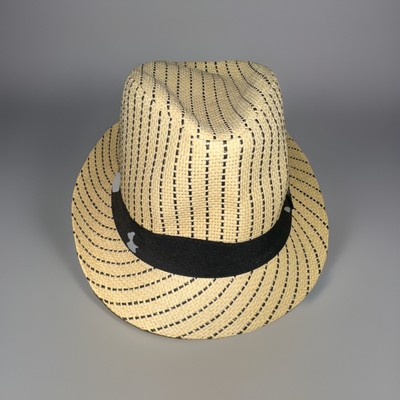 Panama Jack Sports Fedora Geometric Straw & Black Band Tan And Black EUC Large