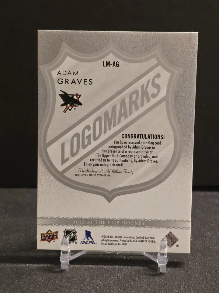 2022-23 Upper Deck The Cup LogoMarks Adam Graves Autograph San Jose Sharks - Image 4 of 4