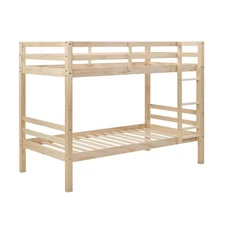 Wooden Bunk Bed Twin Over Twin Bunk Bed Natural W/ Thick Posts & Guardrail