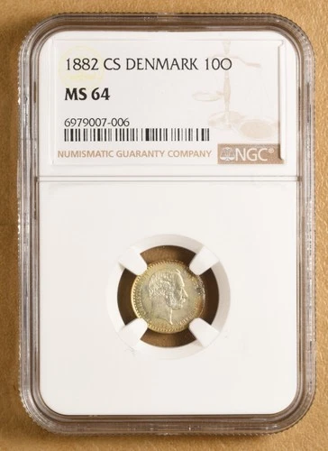 1882 CS Denmark Silver 10 Ore NGC MS64
