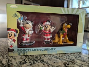 Disney Parks Santa Mickey Minnie Pluto Set Of 3 Porcelain Christmas Figures NIB