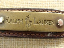 Ralph Lauren Polo Logo Brown Leather Embossed Brass Key Ring USA