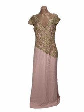 Tadashi Shoji Size 6 Blush Gold Lace Mother of Bride Formal Gown Maxi Mesh