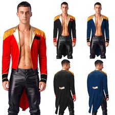 Mens Tailcoat Velvet Circus Ringmaster Medieval Cosplay Costume Metallic Lapel