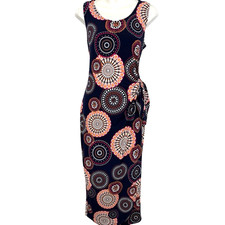 Robbie Bee Petite Womens Midi Jersey Knit Wrap Look Sleeveless Dress Navy sz P M