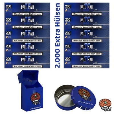 10 Pack Pall Mall Blue Xtra Filterhülsen + Taschenaschenbecher und Box