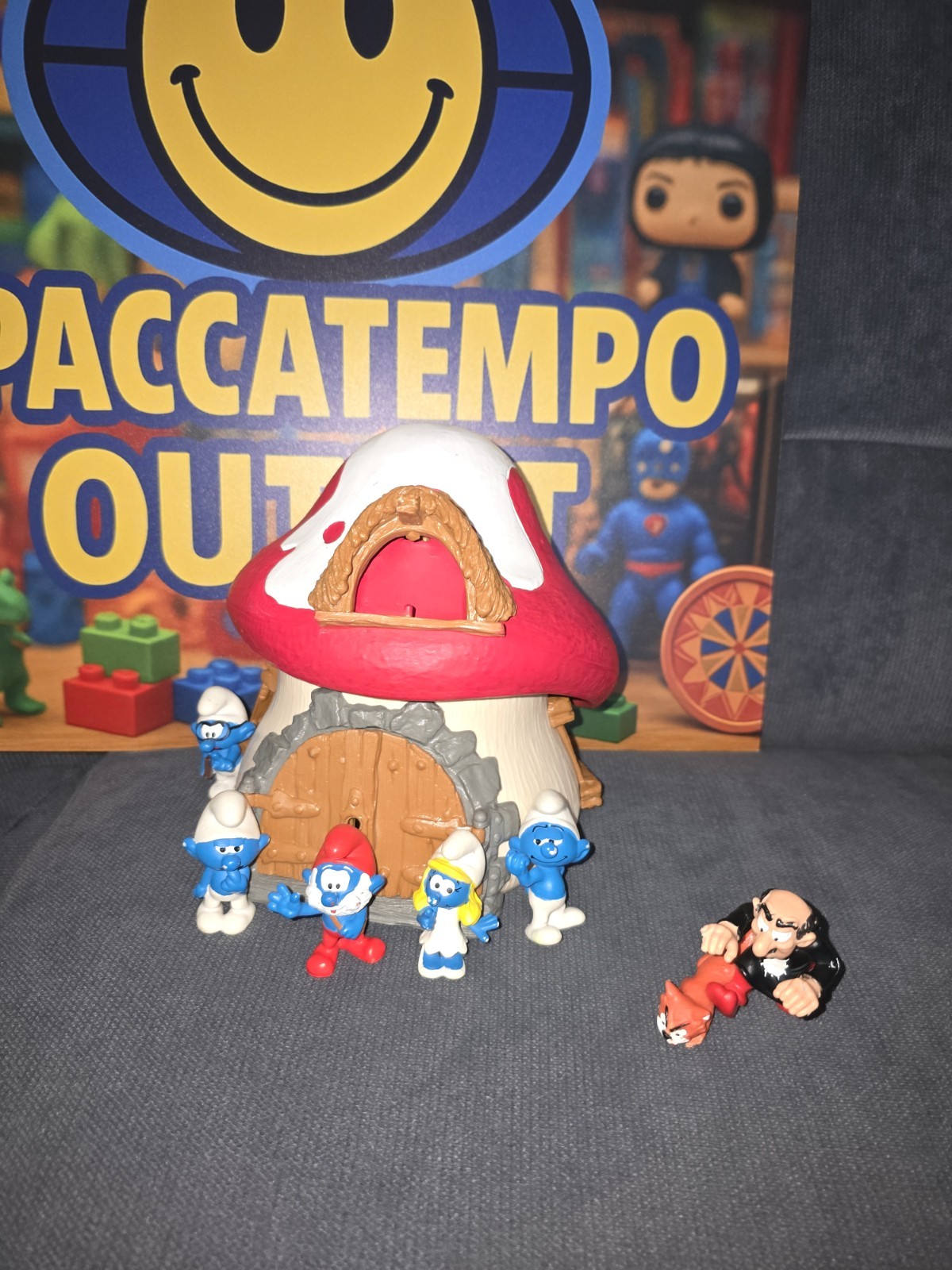 Casa dei Puffi Vintage 1976 Schleich Peyo (Ristampa Anni 90) + 6 Personaggi