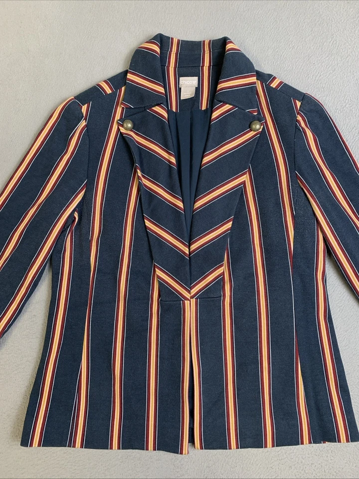 Chaqueta Blazer Chico’s Para Mujer Talla 1 EE. UU. Talla 8 Elastizada Multicolor Rayas Foto 2 de 4