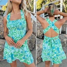 Show Me Your Mumu Collins Mini Dress New Size Small Groovy Green Smocked