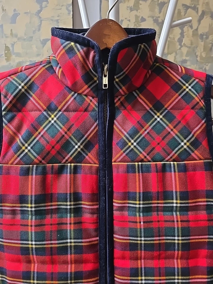 J. Crew Tartan клетку горы пуховик бархата отделки жилет Sz маленький H2712 Rt $138 - Изображение 2 из 4