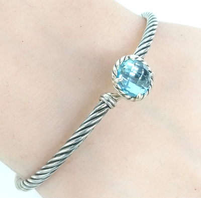 David Yurman Sterling Silver Chatelaine Blue Topaz 3mm Cable