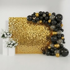 Gold Shimmer Wall Backdrop 48 Panels Cover 8 x 6 Ft, Photo 48Pcs,