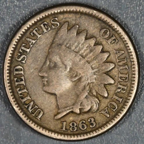 1863 1C INDIAN HEAD COPPER CENT KM# 90 Grade:  VG+ A6727