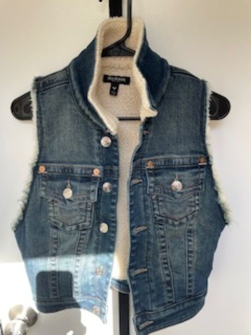 True Religion - Women's Denim Sherpa Lined Sleeveless Vest - Size Small