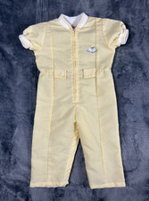 Vintage 80s/90s Buster Brown Baby Boy 6-9 M Yellow Snap Romper Embroidered Chick