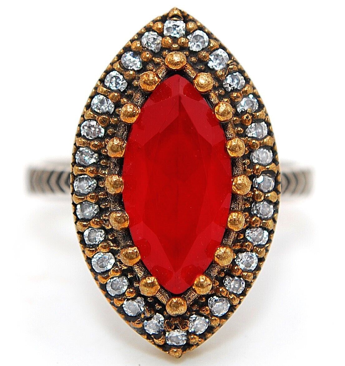 Exquisite Ottoman Empire Style 4CT Ruby 925 Sterling Silver Ring Size 7.5 H1-1