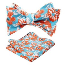 Mens Classic Floral Pattern Self-Tied Bow Tie Pocket Square Set Formal Accessory