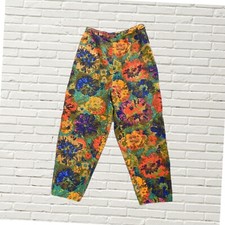 Vintage 50s Abstract Print Pant Ultra High Waisted Cigarette Pant Cropped Xxs