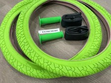 PAIR of 20" BMX Bicycle LIME NEON GREEN Street Tires  Tubes 20X1.95 Free Grips