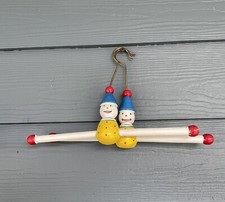 Vintage Hand Painted Clown Themed Child's Coat Hanger - Wood and Metal