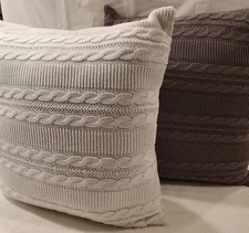 VCNY Dublin/ABODE Cable Knit gray & ivory accent pillows  Set of 2  NWT