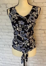 LOFT Women's Blue Floral Printed Tank Top Tie Front NWOT Size Small