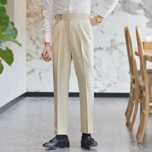 Hombres Pantalones Largos Rectos Gurkha Negocios Estilo Británico Pantalones Nápoles Cintura Alta - Imagen 11 de 26